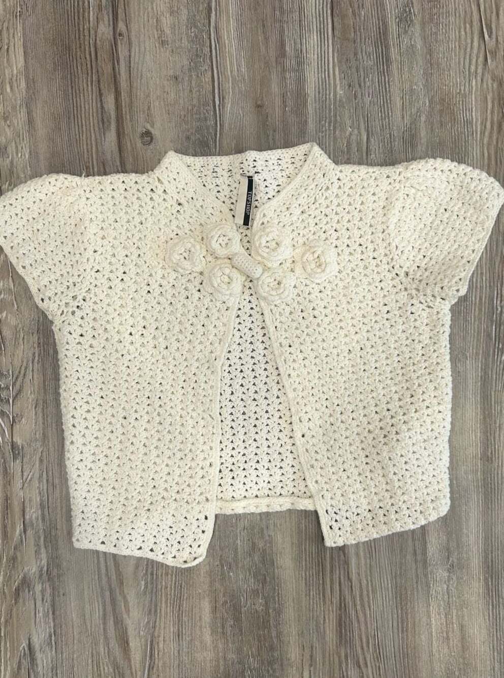 Topshop Girls Cream 100% Cotton Crochet Short Sleeve Shrug Bolero Size 8